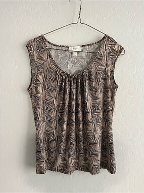 LOFT Brown and Cream Geometric Scoop Neck Tank